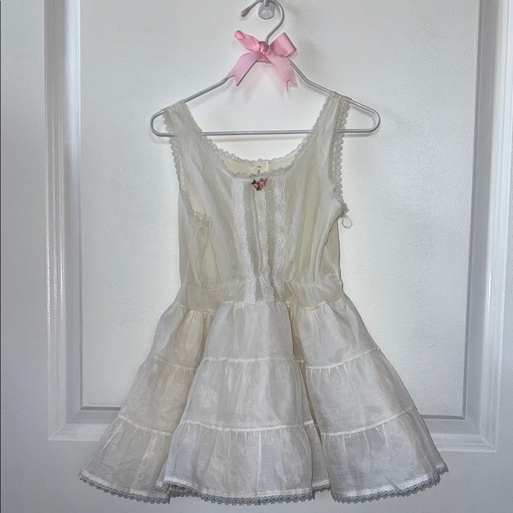 VINTAGE 70s ivory lace sleeveless tank slip dress